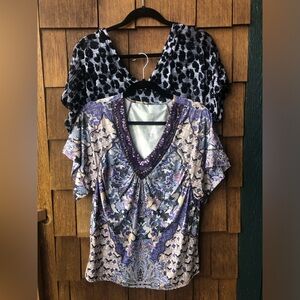 Live And Let Live Sequins Embroidery V-Neck Purple Butterfly Floral Size S/M Lot